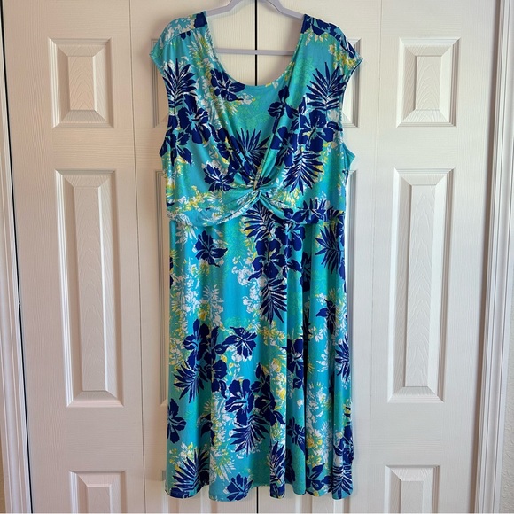 Ruby Rd. Sleeveless Dress Blue and Yellow Tropical Print Size 2X - Picture 1 of 9